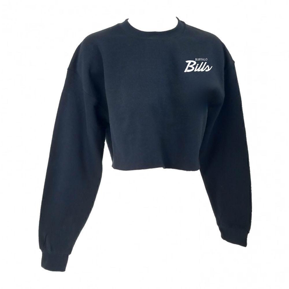 BUFFALO BILLS Double Script Logo Cropped Crop Top Pullover Crewneck Sweatshirt - Picture 2 of 6